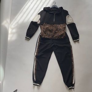 Zara black and leopard print joggers set